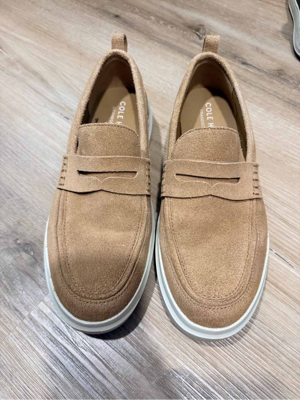 Cole Haan Men's Suede Loafers in Tan Suede with White Sole